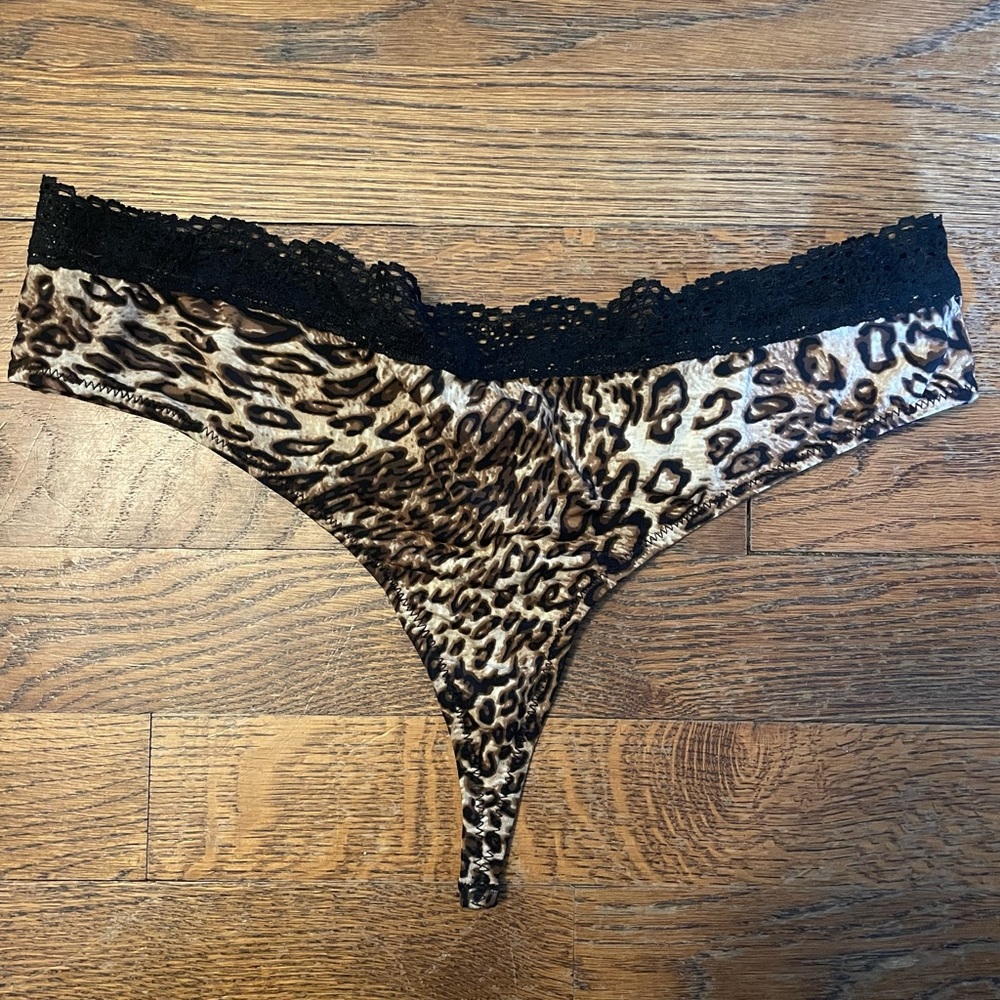 Vintage Frederick’s of Hollywood leopard satin thong panty, size Large